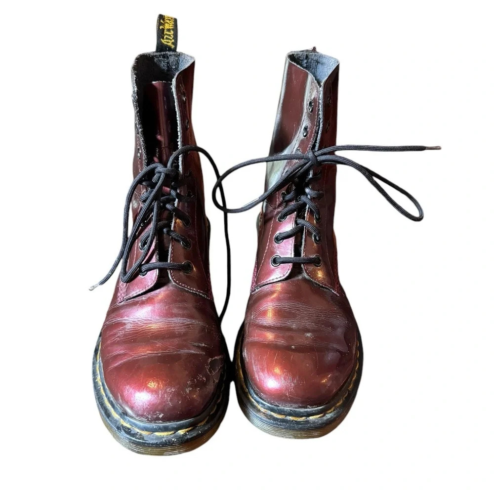 Dr. Martens patent oxblood air wave distressed boots 42